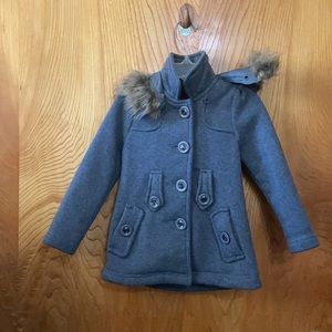 Unik kids jacket size 2 with faux fur hood that is detachable